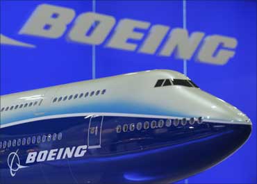 A model of Boeing 747 passenger plane is displayed at the Asian Aerospace Expo in Hong Kong.