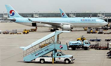 South Korea's largest carrier Korean Air's planes are parked at Incheon International Airport.