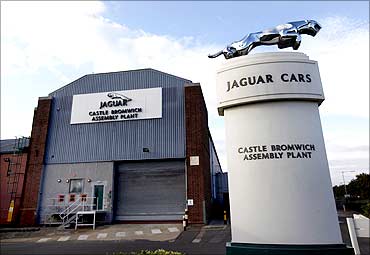 An emblem outside the Jaguar assembly plant in Castle Bromwich, Birmingham.