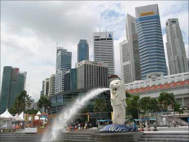 The Merlion near Singapore's central business district.