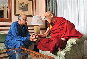 Subroto Bagchi with the Dalai Lama.