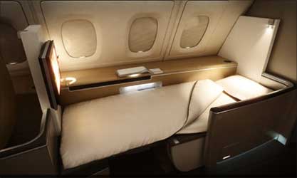 Bed in the First Class cabin.