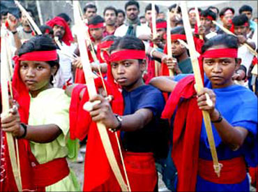Naxalites with bow and arrows.