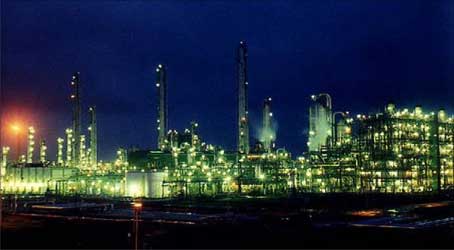 Haldia Petrochemicals plant at night.