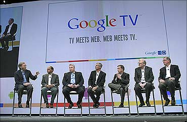 Google CEO Eric Schmidt announces partners for Google TV in San Francisco.