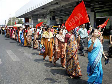File photograph of striking Air India employees.