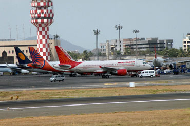 Air India aircraft at Mumbai airport.