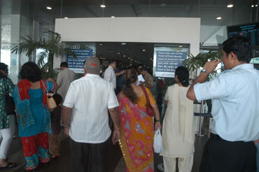 Anxious passengers at the Mumbai airport.