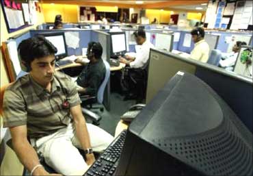 People working in a BPO.