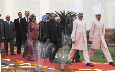 US President Barack Obama at a ceremonial procession.