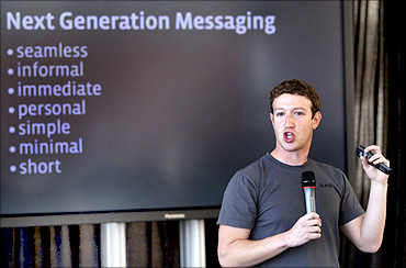 Facebook CEO Mark Zuckerberg unveils a new messaging system in in San Francisco.