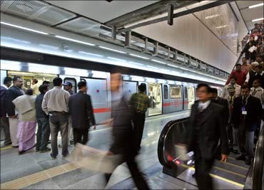 Passengers at an underground metro train station in New Delhi.