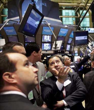 Brokers during a trading session.
