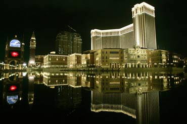 A night view of the Venetian Macao Resort Hotel is seen in Macau.