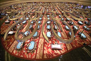 The main gambling floor of the Marina Bay Sands casino in Singapore.
