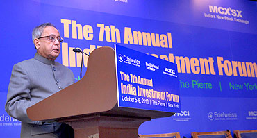 Finance Minister Pranab Mukherjee delivers keynote address at the 7th Annual India Investment Forum.