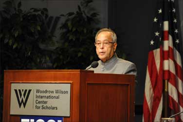 Finance Minister Pranab Mukherjee speaking at the Woodrow Wilson Center, Washington D.C.