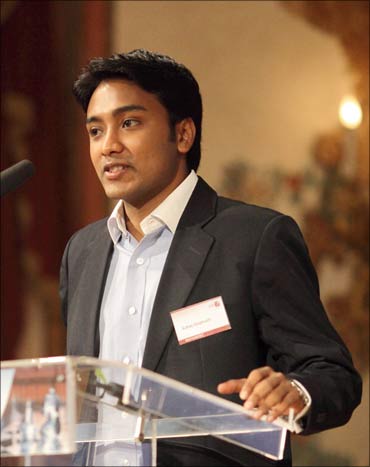 Suhas Gopinath speaking at a students' conference in Austria.