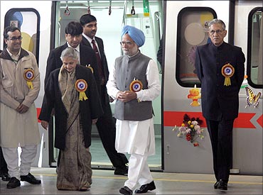 Prime Minister Manmohan Singh during the inauguration of the Delhi metro rail line.