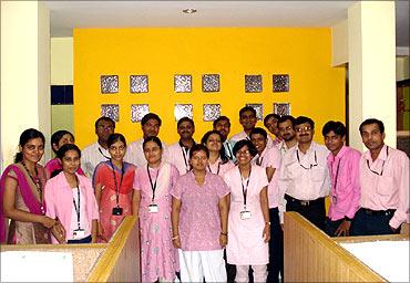 Medsynaptic team celebrating pink day.