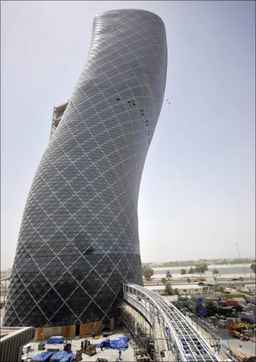 The Capital Gate building is seen in Abu Dhabi.