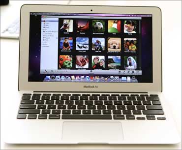 The latest MacBook Air 11-inch model is displayed at Apple Inc. headquarters in Cupertino.