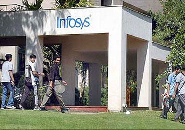 Infosys employees at the company's Bengaluru campus.