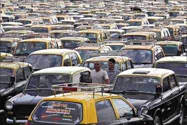 Taxis are off the roads in Mumbai.