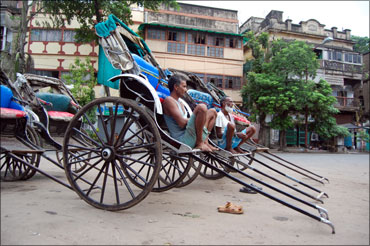 Rickshaws keep off the roads in Kolkata on Tuesday.