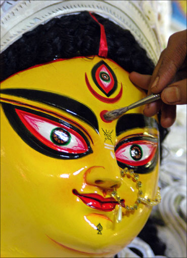 A Durga idol being painted.