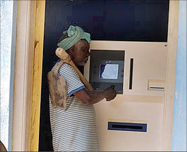 A villager at an ATM.