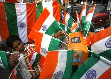 A boy selling Indian flags before Independence Day.