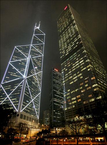 Bank of China tower and Cheung Kong Centre tower in Hong Kong's central district.