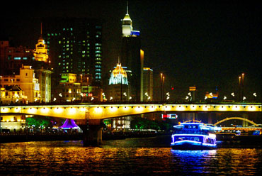 A tourist boat sails at Pearl River which is the area most historically known as Canton, in Guangzhou.
