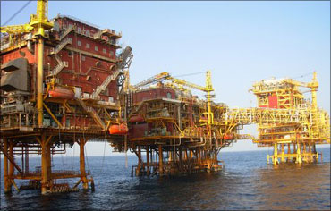 ONGC oil rig at Mumbai High in the Arabian Sea.