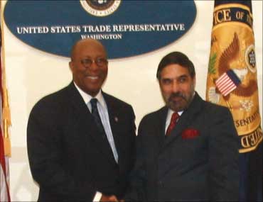 US Trade Representative Ron Kirk and Commerce and Industry Minister Anand Sharma at US - India Trade Policy Forum in Washington