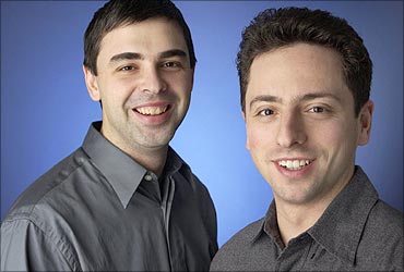 Larry Page (L) with Sergey Brin.