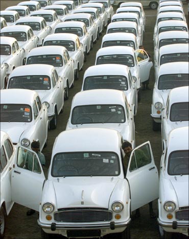 Ambassador cars at Hindustan Motors plant.