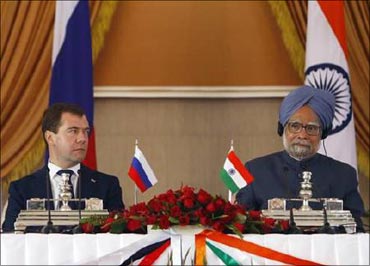 (File photo) Prime Minister Singh with Russian President Dmitry Medvedev.