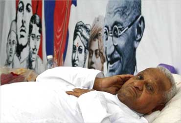 Anna Hazare during his recent protest at Jantar-Mantar at New Delhi.
