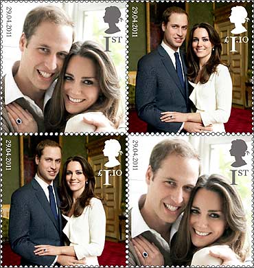 A set of commemorative stamps, to celebrate the wedding of Britain's Prince William and Kate Middleton.
