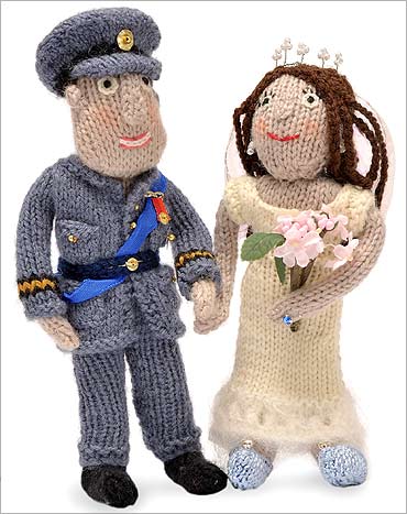 Knitted figures of Britain's Prince William and Kate Middleton.