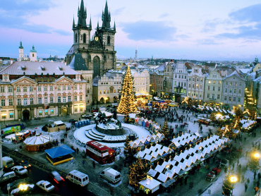 A decorated square in Prague.