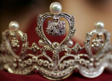 Platinum tiara jewellery decorated with 'Hello Kitty' charm on display in Tokyo.