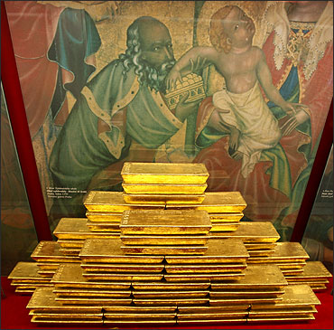 Gold bars at the Czech National Bank in Prague.