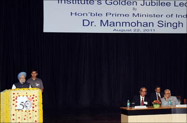 Prime Minister Manmohan Singh at the Golden Jubilee Lecture of the Indian Institute of Management Calcutta, in Kolkata on August 22, 2011.