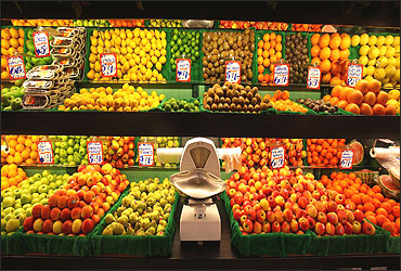 Fruit and vegetables are displayed.