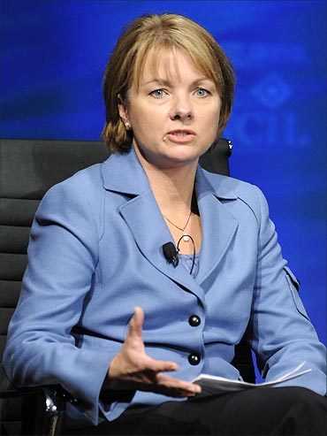 Wellpoint CEO Angela Braly speaks during the 2010 meeting of the Wall Street Journal CEO Council.