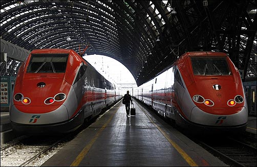 Trains at a station in Milan.