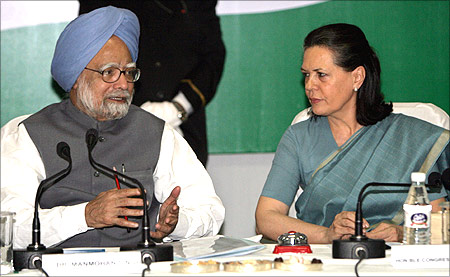 Congress leader Sonia Gandhi and Prime Minister Manmohan Singh.